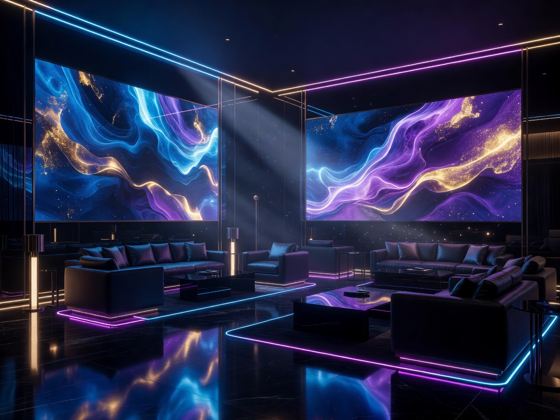 Luksus viihdelounge digitaaliset näytöt neonvalot